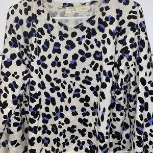 Long sleeve blue and black cow print sweater